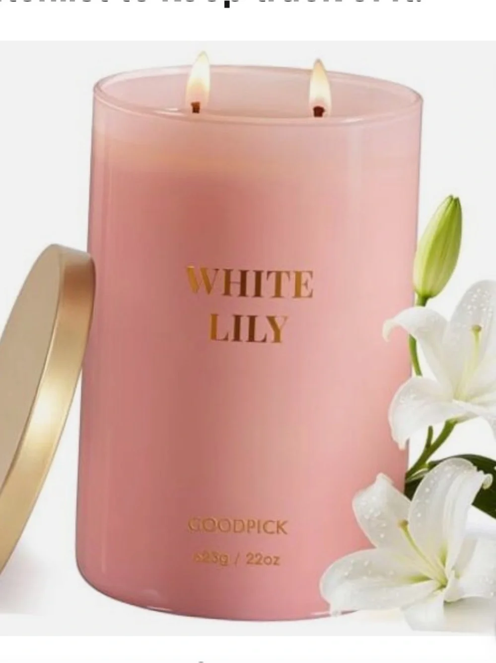 White Lily Scented 2-wick Soy Candle - Pink Glass Jar with Gold Lid XL 20oz